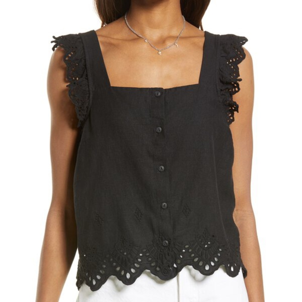SOLD - Madewell Eyelet Ruffle Strap Button-Up Tank Top - Picture 1 of 7
